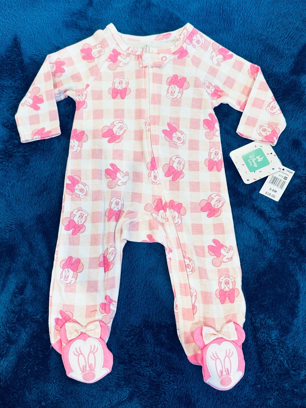Disney Baby Minnie Mouse Pink Gingham Footed Sleeper – Size 3–6 Months – NWT